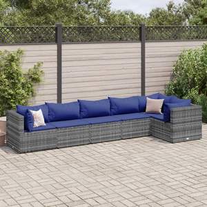Grand ensemble de salon de jardin modulaire en rotin PE gris - Product Image 1