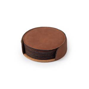 Genuine Leather Coaster Set for Promotional Gift Custom Logo Branded Round Drink Mat Bulk Wholesale Price GLC-0079 - Product Image 3