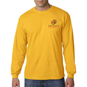 T-shirt à manches longues de haute qualité pour hommes, 100% coton, uni noir, vêtements tendance, t-shirt respirant à col rond à manches longues pour hommes - Product Image 1