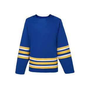 เสื้อฮอกกี้น้ำแข็งสีน้ำเงินสำหรับเด็กผู้ชาย พร้อมแถบสีเหลืองและสีขาว ผลิตจากโพลีเอสเตอร์ระบายอากาศได้ดี เหมาะสำหรับเล่นกีฬาฤดูหนาวสำหรับเด็ก - Product Image 1