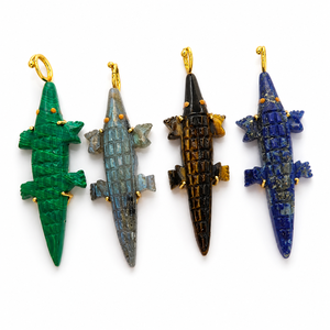 Pendentif Crocodile en Labradorite en Gros, Laiton Plaqué Or, Sculpture Animale, Bijou Bohème, Breloque, Conception Personnalisée OEM - Product Image 5