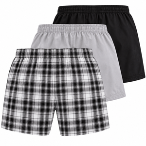 Custom <b>Men's</b> Woven Boxer <b>Shorts</b> Black White Plaid <b>Checkered</b> Grey Solid Color Elastic Waist Casual Underwear - Product Image 2