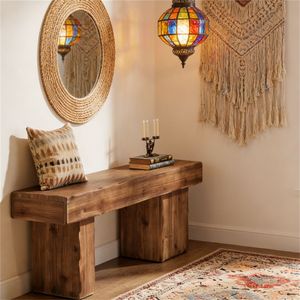 Farmhouse-Style Solid Wood Entrance <b>Benches</b> <b>Indoor</b> Bed End Chairs for Living Rooms and Bedrooms - Product Image 1