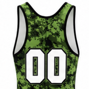 Combinaison de lutte sublimée camouflage vert pour hommes, en polyester, sans manches, uniforme sportif athlétique, tenue d'entraînement pour les matchs de lutte - Product Image 5