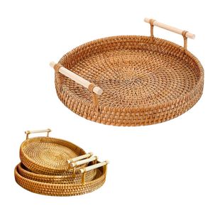 Handwoven RATTAN TRAY <b>FRUIT</b> <b>STORAGE</b> BASKET with Handles Gift, Home Decor, Sustainable Serving Tray for Home & Restaurant - Product Image 1