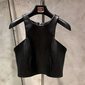 Chaleco de cuero genuino para mujer, estilo universitario, corto, a la moda, 2026 - Product Image 1