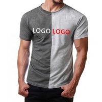 T-shirt personnalisé fendu 2 couleurs bloc de couleur t-shirt deux tons pour hommes t-shirt longue ligne coupe ajustée vêtements de sport en coton t-shirt deux tons