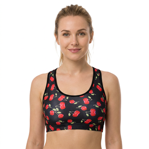 Women's Sports Bra <b>Cherry</b> Print Medium Support Breathable Yoga <b>Top</b> Spandex Polyester Design - Product Image 2