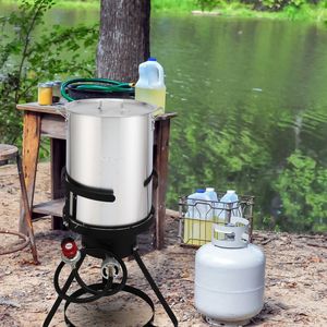 Supporto per Fornello in Ferro Nero e Pentole in Alluminio Argento (32" X 13") - Pentola per Tacchino da 30qt + Pentola per Pesce da 10qt - Friggitrice a Gas - Product Image 1