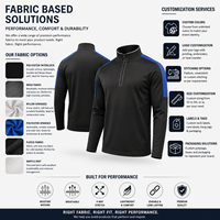 Kaos Latihan Lengan Panjang Kerah V Custom Quarter-Zip, Panel Bahu Biru, Cepat Kering, Menyerap Keringat, untuk Tim