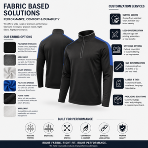 Pull d'entraînement personnalisé à col zippé en V, manches longues, avec empiècement bleu aux épaules, séchage rapide, polyester/coton, pour le sport - Product Image 5