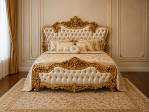 Rococo-Inspired Heavy Carved Teak Wood <b>Bed</b> <b>Set</b> European Style King Size <b>Bed</b> with Matching Dresser and Wardrobe Buy Tufted <b>Beds</b> - Product Image 2