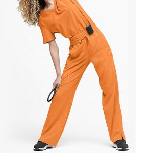 Ensembles de gommage en satin extensible dans les 4 sens pour femmes, pantalons de jogging en rayonne avec design empilé pour les infirmières et les uniformes d'hôpitaux - Product Image 4