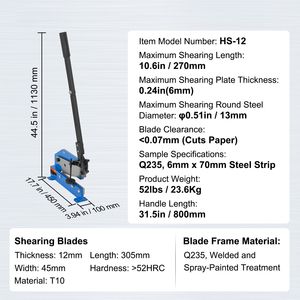 Cizalla Manual de Placa de 12 Pulgadas para Procesamiento de Chapa Metálica HS-12, Cortadora de Banco, Material Q235 para Acero Grueso, Artesanía - Product Image 2
