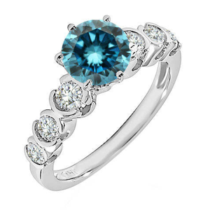 Luxury 14K White Gold <b>Blue</b> Diamond <b>Ring</b> | Elegant Round Cut <b>Blue</b> Stone Diamond <b>Ring</b> for Women Fine Jewelry Anniversary Gift - Product Image 1