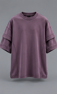 Camiseta Morada Oversize de Manga Corta para Hombre con Diseño de Capas y Cuello Redondo Estilo Urbano - Product Image 1