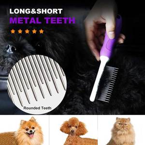 Juego de cepillos para el cuidado de mascotas, peine de doble cara morado para perros y gatos, herramienta para el cuidado del cabello - Product Image 3