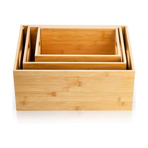 3 Pack Bamboo Storage Bin <b>Box</b> Classic Natural Organizer <b>Stackable</b> Cubby Basket Container Handle Display Book Toy <b>Tools</b> Household - Product Image 2
