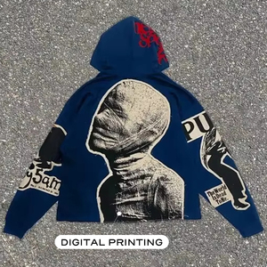 Produttore personalizzato 400Gsm pesi massimi in difficoltà taglio e cucire Vintage applique ricamo Patch uomo acido lavare felpa con cappuccio - Product Image 2