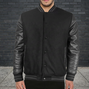 Vestes d'université pour hommes personnalisables rayures brodées col montant laine cuir manches avant dernier style Letterman Tackle - Product Image 3