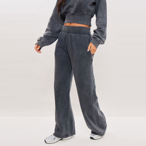 Wholesale High Quality Women's Flare Track Jogger <b>Pant</b> Comfortable Office <b>Lady</b> Flat Front Elastic Waist Polyester/Cotton Spring - Product Image 2