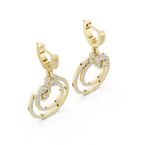 Custom Round Lab Grown Diamond Double Halo Drop Huggie <b>Earrings</b> 14K 18K Yellow Gold Dangle <b>Hoop</b> <b>Earrings</b> Fine Jewelry for Women - Product Image 4