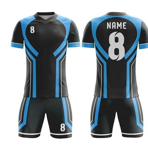Ensemble de maillots de football pour hommes, noir et bleu, col en V, manches courtes, évacuation de l'humidité, séchage rapide, polyester, uniforme adulte, toutes saisons - Product Image 6