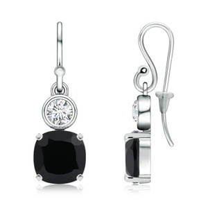 Pendientes Vintage con Diamantes Negros Naturales de Corte Cojín, Chapados en Rodio, Oro de 10K, 14K, 18K, Plata 925, 935, para Mujer, Aniversario de Bodas - Product Image 2