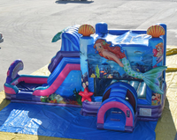 Château gonflable commercial sirène avec toboggan détachable, combo 5-en-1 pour enfants, certifié CE, 5-9 passagers