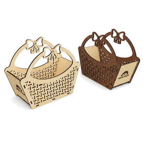 Laser Cut <b>Wooden</b> Gift <b>Basket</b> with Bow Handle, Openwork Woven Lattice <b>Wooden</b> Candy <b>Basket</b> for Wedding Favors - Product Image 1