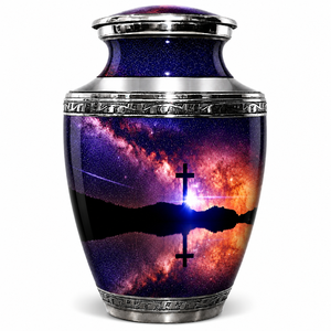Elegante Urna Funeraria con Diseño de Cielo Nocturno y Arte Religioso, con Detalles Grabados en Plata de Primera Calidad, para Adultos - Product Image 3