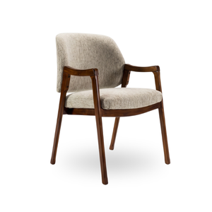 Chaise de salle à manger rembourrée minimaliste moderne, fauteuil en bois de teck, tissu microfibre beige pour meubles de maison, salle à manger - Product Image 2