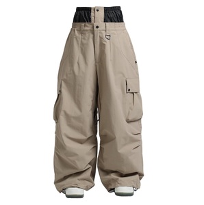 Pantalon cargo ample pour homme, style snowboard, beige, pantalon à jambes larges, ensemble haut à col rond, streetwear adulte, vêtements de ski - Product Image 5