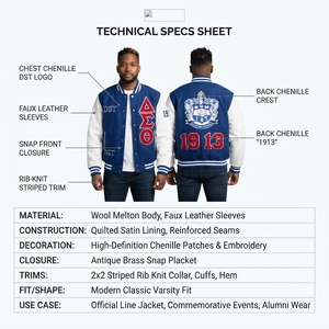Veste universitaire personnalisée OEM en polyester pêché et élasthanne bleu roi avec broderie chenille HBCU Divine Nine, fabrication Sialkot - Product Image 5