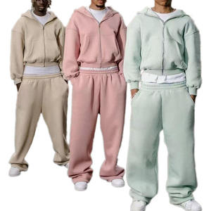 OEM Custom Print Winter Thermal Men's Streetwear Hoodie <b>Sweatpants</b> Set Heavyweight Baggy Fleece <b>Oversized</b> Knitted 100% Cotton - Product Image 3