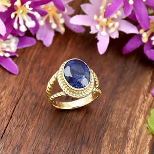 Blue Sapphire <b>Ring</b> Gold Vermeil Oval Gemstone <b>Statement</b> <b>Ring</b> September Birthstone Gift for Her - Product Image 2