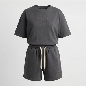 Women's 2 Piece <b>Knitted</b> <b>Set</b> Short Sleeve T Shirt and Above Knee Shorts Solid Color Embroidered Casual Wear Loose Fit All Seasons - Product Image 1