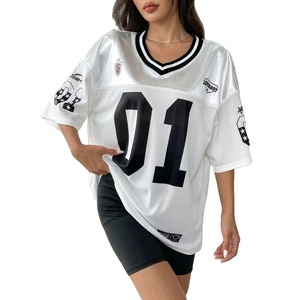 OEM High Quality Streetwear Oversized Boxy Women <b>Drop</b> Shoulder American Football Jersey Breathable 100% Polyester V Neck Top - Product Image 1