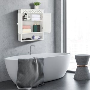 FCH Carved Double Door Wall Cabinet Bathroom Shelves - Product Image 3