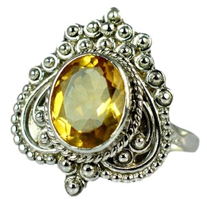 Citrine 925 Sterling Silver <b>Boho</b> Statement Promise <b>Ring</b> for Women Yellow Gemstone 8 x 10 mm Oval November Birthstone Month - Product Image 1