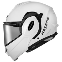 Casque de moto ASTONE RV6 blanc brillant à visière relevable, finition argentée, matériau ABS, neuf, garantie 1 an, tailles XS-XXL