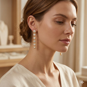 Wholesale Lab Grown Diamond Drop <b>Earrings</b> 2.92 CTW Five Stone Dangle <b>Earrings</b> 14K Gold Bridal Statement Jewelry OEM ODM Supplier - Product Image 2