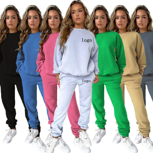 Women's Eco-Friendly 100% Cotton Fleece Hooded Sweatshirt & Jogger Set Hip Hop Logo Front Winter Casual Loose Fit - Product Image 1