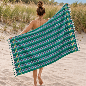 Nouvelle serviette de plage élégante à rayures teintes en fil, serviette Kikoy personnalisée unisexe au prix le plus bas en gros en Inde. - Product Image 1