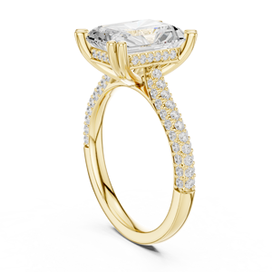Anillo de Compromiso de Oro Amarillo con Diamante Cultivado en Laboratorio, Corte Radiante Solitario con Halo de Diamantes y Banda Pavé, Anillo de Boda de Lujo - Product Image 3