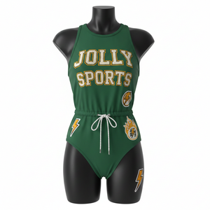 ชุดว่ายน้ำพรีเมียม 230 GSM ผ้าโพลีเอสเตอร์ผสมสแปนเด็กซ์ สีเขียว เนื้อผ้านุ่มยืดหยุ่น ปักโลโก้แบบแอพพลิเค่ตามสั่ง สำหรับผู้หญิง - Product Image 6