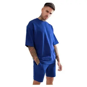 OT selling-pantalones cortos de algodón grueso para hombre, sudadera de manga corta con pantalones cortos de chenilla bordados, conjunto ajustado Azul Real - Product Image 1