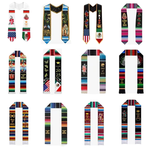 Banda de Graduación Personalizada Clase de 2025 México Serape Azul con Mariposas y Flores Unisex para Adultos de Poliéster - Product Image 3