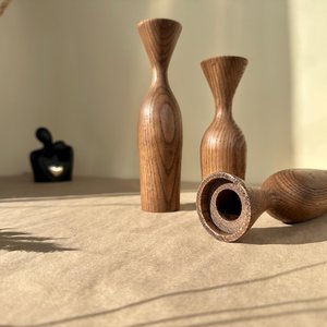 Portavelas de Madera Hechos a Mano, Forma Cónica, Madera Natural, Decoración del Hogar, Estilo Rústico - Product Image 2