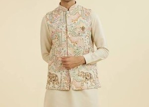 <b>Mens</b> Traditional A-Line Embroidered Kurta <b>Pajama</b> Set | Premium Ethnic Sherwani Style Kurta Floral Spring/Autumn/Winter/Summer - Product Image 3